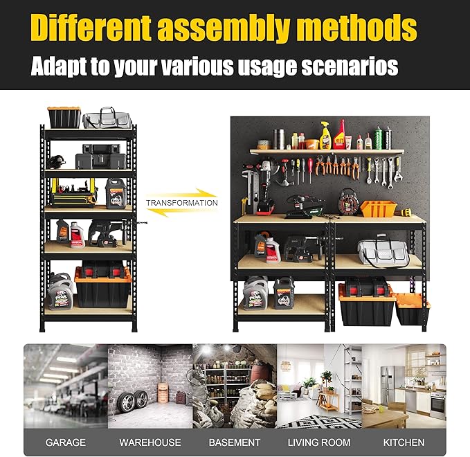 PrimeZone Storage Shelves 3 Pack 5 Tier Adjustable Garage Storage Shelving, Heavy Duty Metal Storage Utility Rack Shelf Unit for Warehouse Pantry Closet Kitchen, Black