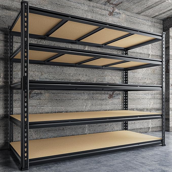 59.8"W Garage Shelving 72"H Storage Shelves 2750LBS Metal Shelving Heavy Duty Garage Shelves Adjustable 5 Tier Metal Shelf for Basement Warehouse Pantry Supermarket 59.8"W x 24"D x 72"H