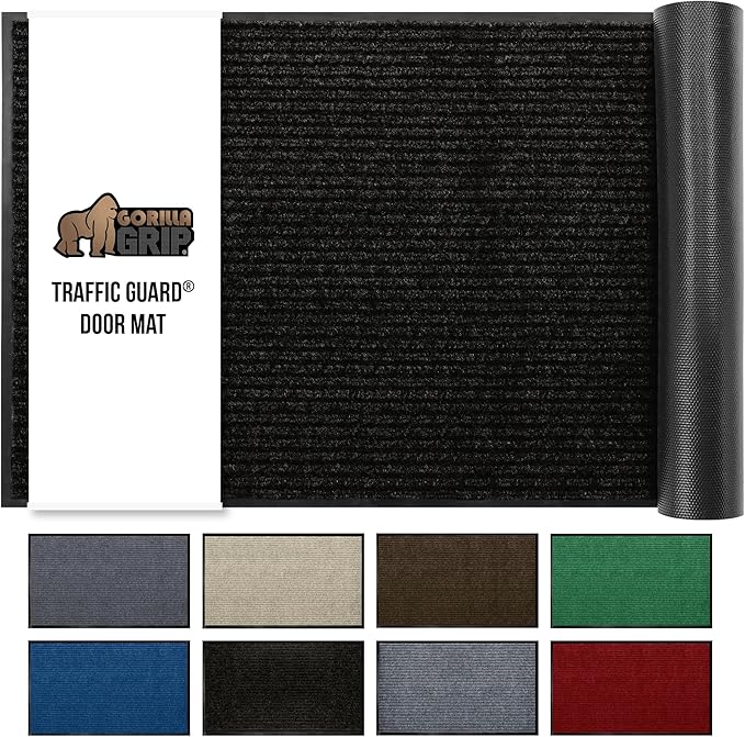 GORILLA GRIP Traffic Guard Door Mat, 72x48, Heavy Duty Welcome Mats, Commercial Office Space Doormat, Waterproof, Fade Resistant, Strong Rubber Backing, Low Profile, Shoe and Boot Scraper, Jet Black