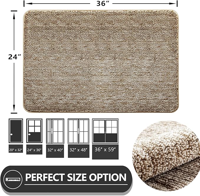 REFETONE Indoor Doormat, Front Door Mat 24"x36" Absorbent Rubber Backing Non Slip Back Door Mats, Washable Low-Profile Inside Floor Mat Door Rugs for Entryway, Resist Dirt Mud Mat for Dogs, Coffee