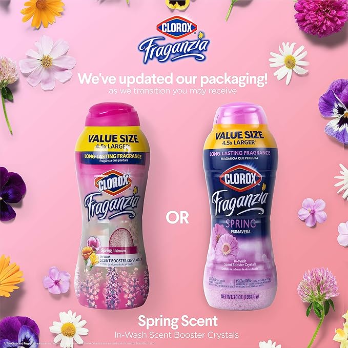 Clorox Fraganzia Laundry Scent Booster Crystals in Spring Scent - Scented In-Wash Freshener Beads for Fresh, Clean, Great Smelling Clothes and Linens, 70 Oz - 6 Pack