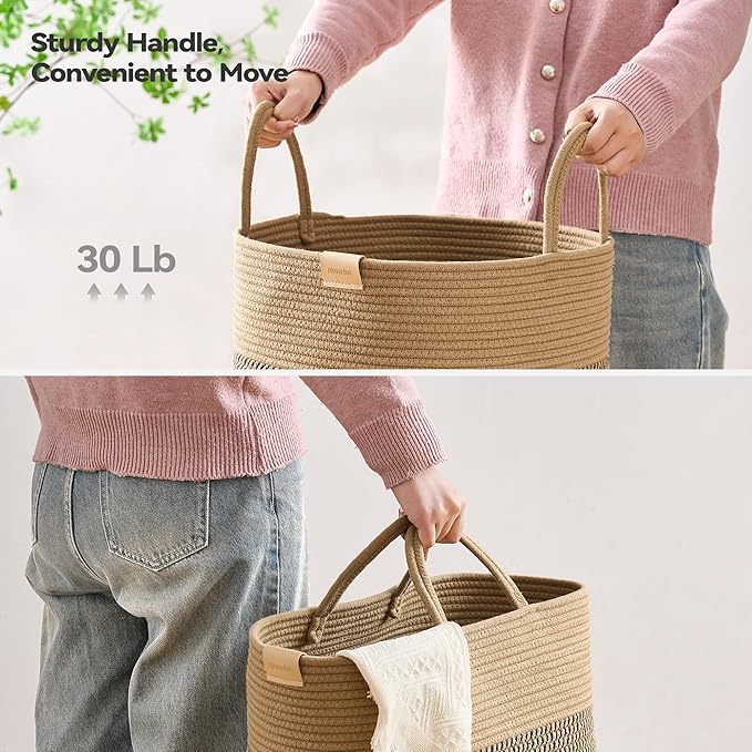 Laundry Hamper 75L,Large Laundry Basket for Clothes,Decorative Storage Basket for Blankets,Cotton Rope Woven basket for bedroom,Dark Brown