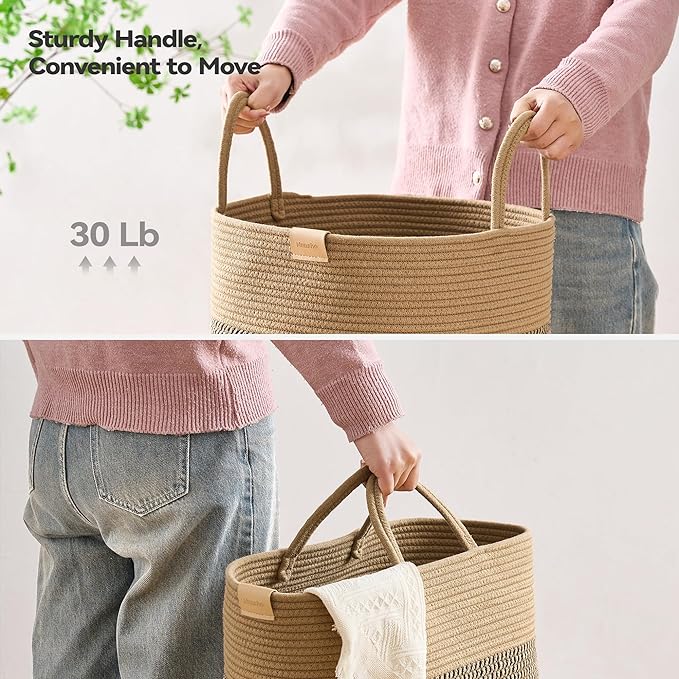 Laundry Hamper 95L,Large Laundry Basket for Clothes,Decorative Storage Basket for Blankets,Cotton Rope Woven basket for bedroom,Dark Brown