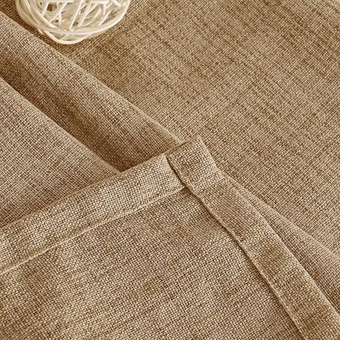 YoungsTex Toffee Linen Curtains 84 Inch Length 2 Panels for Farmhouse Living Room, Light Filtering Back Tab Burlap Textured Window Drapes for Bedroom Rod Pocket Rustic/Country, 52 X 84 Inch