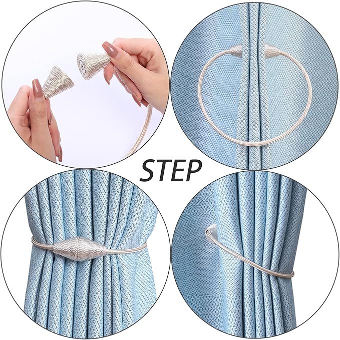 2 PCS Magnetic Curtain Tiebacks, European Style Convenient Drape Tie Backs Holdbacks for Thin or Thick Home & Office Window Draperies, No Tools Required（Beige）