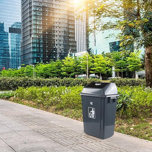 4-Pack 13 Gallon Plastic Trash Cans with Lids, Large Grey Garbage Waste Bin