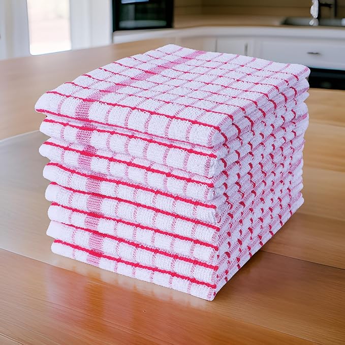 AMOUR INFINI Kitchen Dish Cloths Set of 8 - Ultra Soft, Highly Absorbent, Quick-Drying Terry Cotton Dishcloths 12"x12" Inch Wash & Cleaning Cloths for Kitchen & Dishwashing (Pink)
