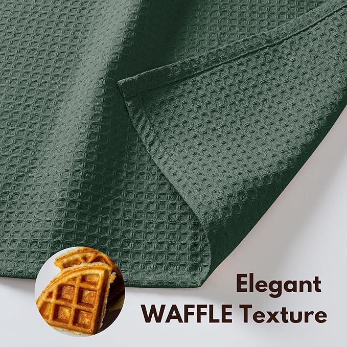 Native Fab Waffle Weave Dish Towels 12 Pack, 100% Cotton Kitchen Dishcloths with Hanging Loop, 16x26 Inches, Super Absorbent, Washable, Quick Dry for Kitchen Cleaning, Drying Dishes, Forest Green