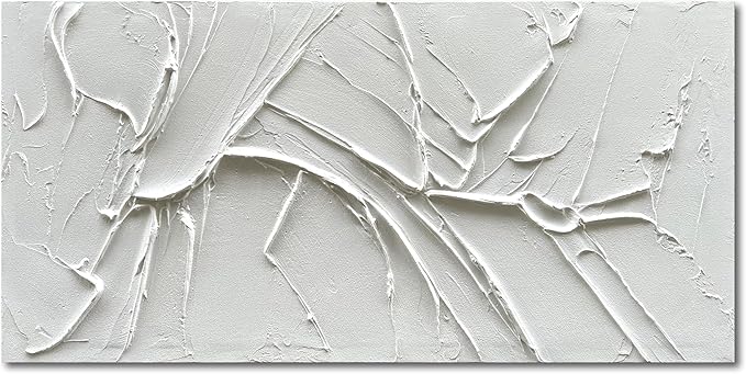 NANKAI Hand-Painted Thick Texture White Minimalist Oil Painting 24x48 Inches Contemporary Abstract Art Oil Painting, Home, Office Wall Decoration Art