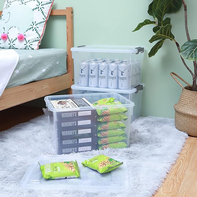 Citylife 32 QT Plastic Storage Bins with Latching Lids Stackable Storage Containers for Organizing Large Clear Storage Box for Garage, Closet, Kitchen, 4 Packs