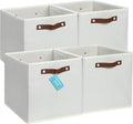 OrganiHaus White 12x12 Fabric Storage Bins - Set of 4, Cube Fabric Organizer Bins with Vegan Handles, Kallax Storage Cubes, Cubbies Organizer Boxes, 12Inch Cubic Baskets for Shelves