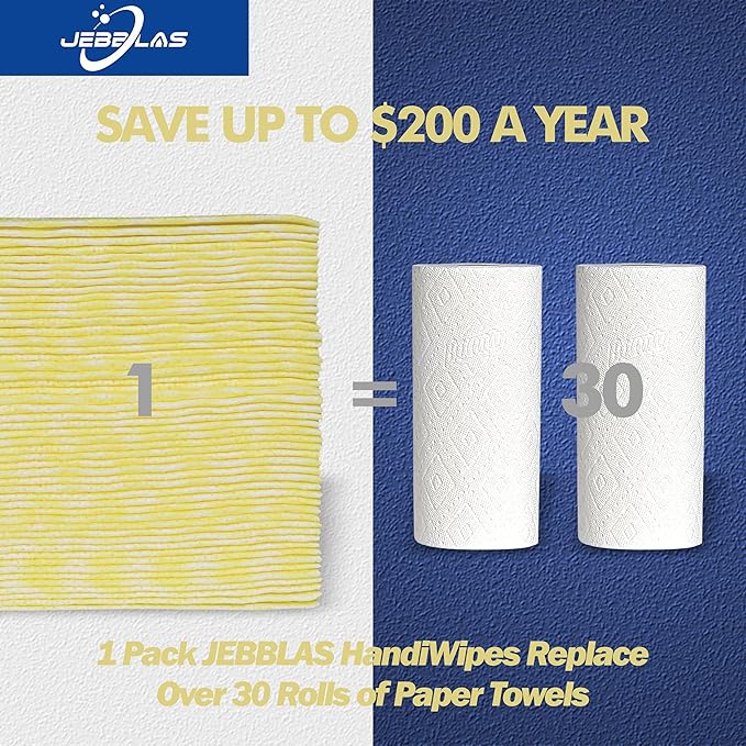 JEBBLAS Handi Wipes Reusable Cloths Dry Cleaning Cloths Dish Towel Dish Cloths Handy Cleaning Wipes,Pack of 50, Yellow