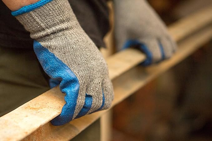 G & F Products - 3100XL-10 120 Pairs X-Large Rubber Latex Double Coated Work Gloves for Construction, gardening gloves, heavy duty Cotton Blend Blue