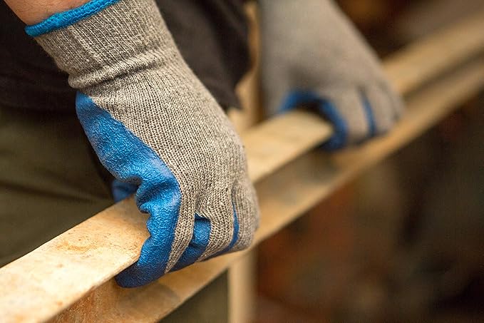 G & F Products 12 Pairs Medium Rubber Latex Double Coated Work Gloves for Construction, gardening gloves, heavy duty Cotton Blend,Blue,3100M