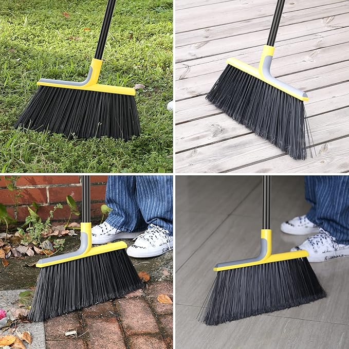 4 Packs Outdoor Broom for Floor Cleaning with 58" Long Handle, Heavy-Duty Commercial Brooms for Sweeping Indoor Outdoor Courtyard Restaurant Garage Patio Decks Mall Market Kitchen Office Lobby Shop