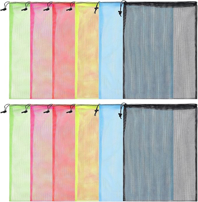 12Pcs Mesh Laundry Drawstring Bag,Nylon Drawstring Gym Bag with Cord Lock Closure 18"X24"