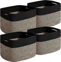 Small Storage Baskets for Organizing Shelves, Cotton Rope Basket for Storage, Cute Rectangular Book Toy Basket, 12.7"×9.1"×7.9", 4 Packs, Black & Jute