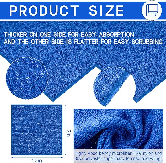 200 Pieces Microfiber Cleaning Cloths Bulk Absorbent Microfiber Towels Reusable Lint-Free Streak Free Wash Rags for House Kitchen Office Restaurants Bar Shop Car, 12 x 12 Inches (Royal Blue)