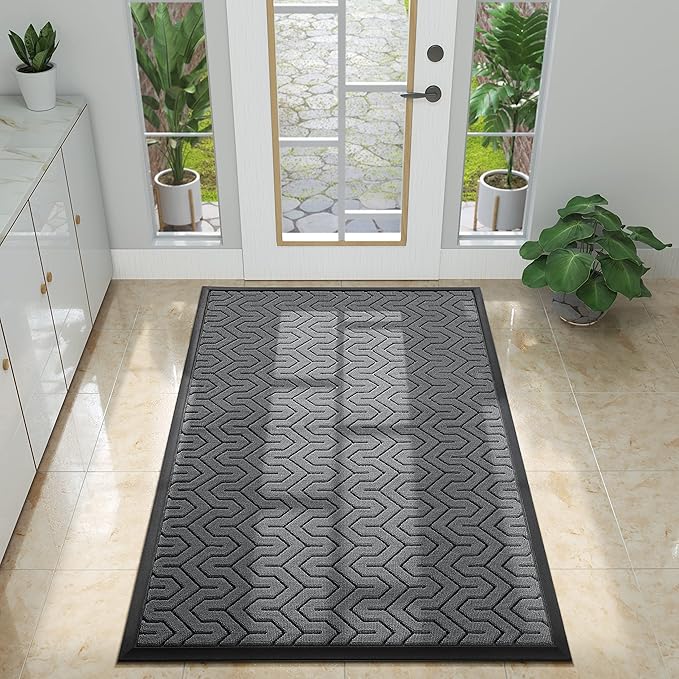 Yimobra Large Door Mat Outside Entrance 47x32, Waterproof Heavy Duty Outdoor Mats for Front Door, Non Slip Rubber Entry Mat for Garage Patio, Easy Clean, Grey