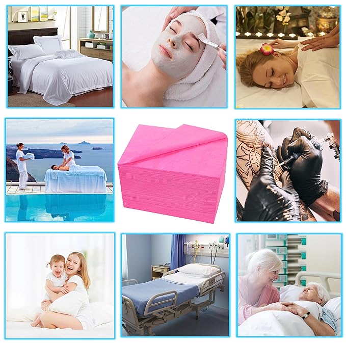 Disposable Bed Sheets 100 Pcs 31" x 71" Massage Table Sheets Non Woven Fabric SPA Bed Cover Breathable for Massage Beauty Tattoos(Pink)