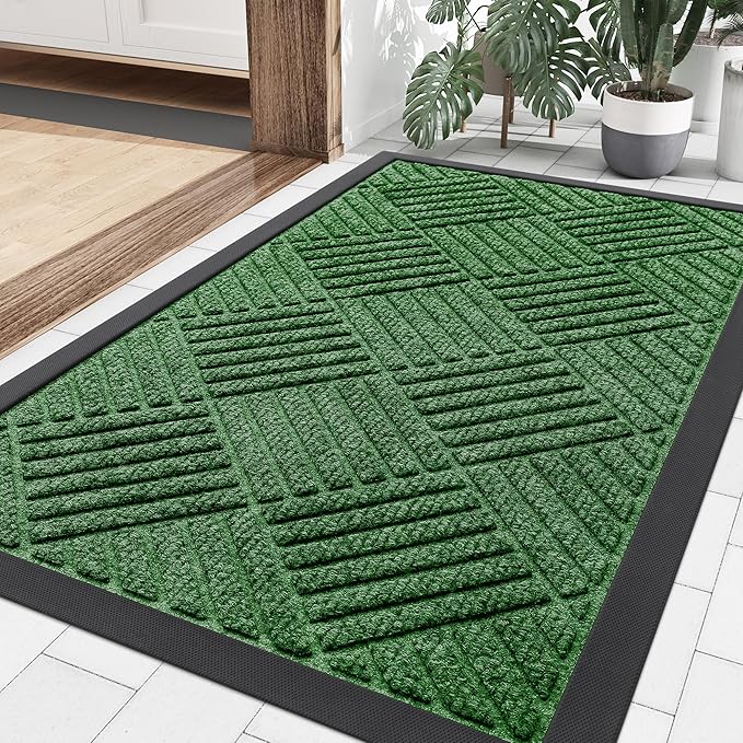 Smiry Front Door Mat Outside Entrance, Heavy Duty Outdoor Indoor Natural Rubber Doormat, Non Slip, Trap Dirt and Moisture, Easy Clean, Low Profile Patio Porch Entryway Mat, 29.5x17, Green