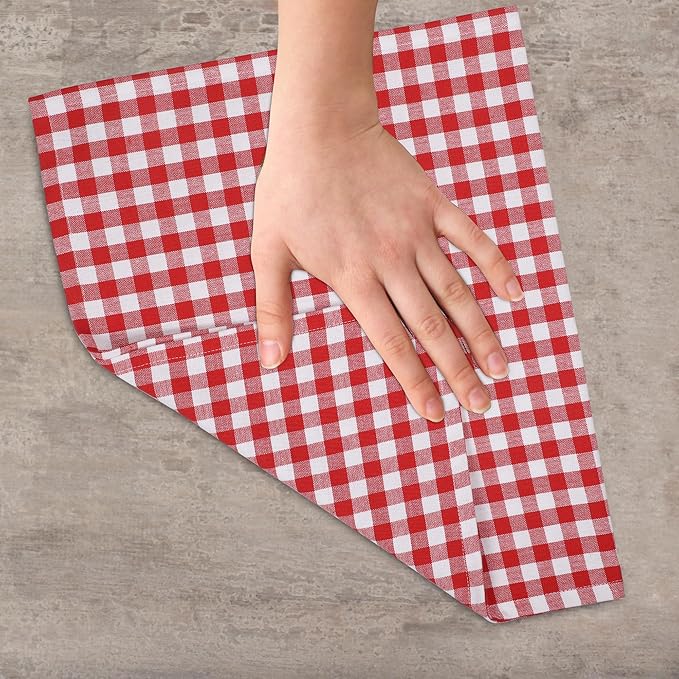 Kitchen Towels Set of 6 Soft Premium Cotton Highly Absorbent Dish Towels 18x28 Inches, Washable & Reusable Tea Towel, Quick Drying Dish Cloths with Hanging Loop - Red/White, Checks