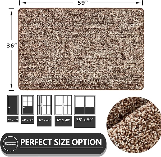 REFETONE Indoor Doormat, Front Door Mat 36"x59" Absorbent Rubber Backing Non Slip Door Mats, Washable Low-Profile Inside Floor Mat Door Rugs for Entryway, Resist Dirt Mud Mat for Dogs, Coffee/Brown