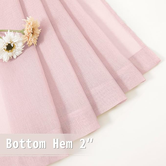 Tollpiz Sheer Door Curtains Closet Linen Textured Curtains Sheer Doorway Light Filtering Voile Rod French Door Pocket Curtain Patio Glass Door, 25 x 72 inches Long, Pink, Set of 1 Panel