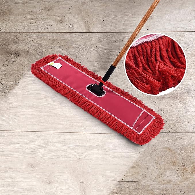 Matthew Cleaning 24'' Industrial Strength Cotton Dust Mop Refill Washable Replacement Heads for Residential & Commercial Use Fit Standard Dust Mop Frames, Hardwood,Concrete Floors Red 3 Pack