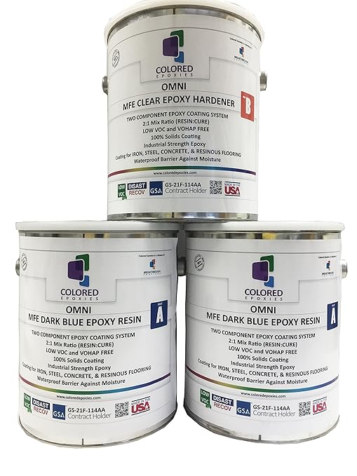 Coloredepoxies 10017 Dark Blue Epoxy Resin Coating Made with Beautiful and Vibrant Pigments, 100% solids, For Garage Floors, Basements, Concrete and Plywood. 3 Gallon Kit