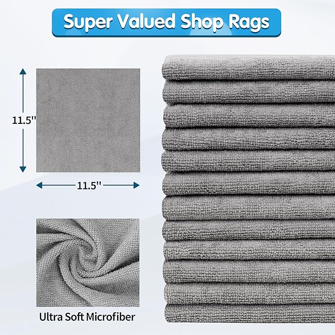 FIXSMITH Shop Towels, Pack of 150, Grey Microfiber Cleaning Cloth Bulk, Microfiber Towels for Cars, All-Purpose Absorbent Cleaning Rags, Dust Cloth for Automotive, Mechanic, Garage, 11.5 x 11.5 inch