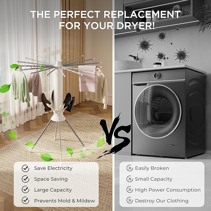Clothes Drying Rack Foldable, Portable 4-Legged Laundry Drying Racks, Shoe Dryer Rack, Outdoor Collapsible Drying Rack Clothing with 4 Pulleys and Anti-Slip Holes, Aluminum Indoor Dry Rack