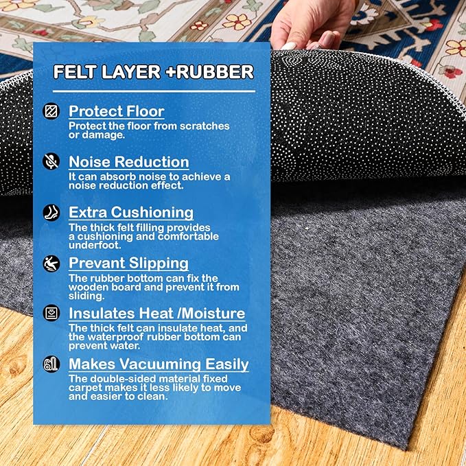 Non-Slip Rug Pads 1/4” Thick, 10x14Ft Waterproof Rugs Non Skid Rug Pad for All Floors and Finishes Durable Hardwood Floor Protective Felt Keeps Rugs in Place, Safe and Secure
