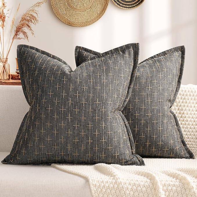 ZWJD Pillow Covers 22x22 Set of 2 Soft Polyester Textured Pillow Covers with Stylish Flange Edge Cozy Farmhouse Throw Pillows for Couch Bed Sofa Living Room