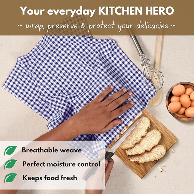 Native Fab 12 Pack Gingham Mini Check Kitchen Dish Towel Cotton Durable Washable 16"x26" - Tea Towels, Soft Absorbent Cleaning Towels, Hand Towel with Hanging Loop - Blue White