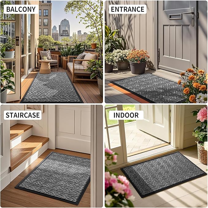 Yimobra Front Door Mat Outside Entrance 29.5x17, Waterproof Heavy Duty Outdoor Mats for Front Door, Non Slip Rubber Entry Mat for Garage Patio, Black Grey