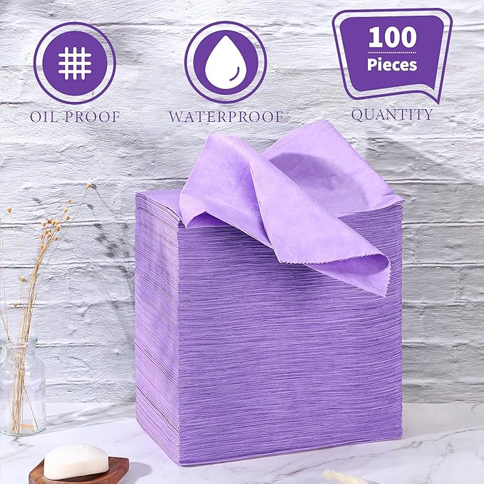 Breling 100 Pcs 31.5 x 71 Inch Disposable Bed Sheets Oil-proof PE Film Massage Table Sheets Non-woven Fabric Spa Waterproof Bed Cover Breathable for Beauty Salon Hotels Tattoo Waxing(Purple)