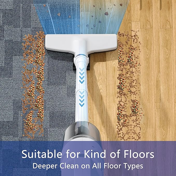 6-in-1 Lightweight Stick Vacuum Cleaner with 100W Powerful Motor, Mini Portable Household Handheld Vacuum Cleaner for Domestic Hard Floors, Carpets and Pet Hair (White Cordless Without Plug)
