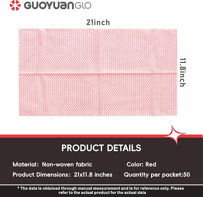 Disposable Dish Cloths Disposable Cleaning Towels Heavy Duty Reusable Cleaning Cloths Dish Rags for Kitchen,11.8 x 21 inches - 50 Counts/Pack,Red