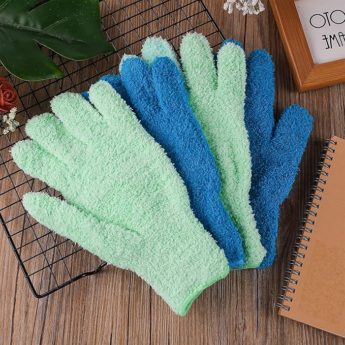Grevosea 2 Pairs Microfiber Gloves - Household Cleaning, Plant Dusting, Washable Reusable Mittens for Plants, Cars, Blinds, Furniture and Small Objects (Sky Blue, Blue)