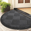 Smiry Half Circle Front Door Mat Outside Entrance,Heavy Duty Outdoor Indoor Natural Rubber Doormat,Non Slip,Trap Dirt and Moisture,Easy Clean,Low Profile Patio Porch Entryway Mat,29.5x17, Light Grey