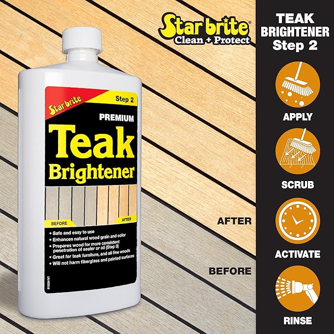 STAR BRITE Teak Kit - Restore Decks, Patio, Outdoor Furniture, Boats & Fine Wood - Marine Grade Teak Cleaner & Brightener Set With Premium Golden Teak Oil Finish - Renew, Refinish & Protect (081202)