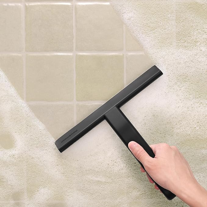 dancemoon JustHang Shower Squeegee for Glass Doors, All-One-Piece Silicone with Built-in Hook Design for Easy Hanging and Cleaning, 10 Inch Black