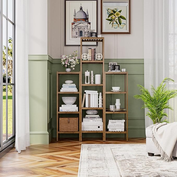 SMIBUY Bathroom Storage Shelf, 4-Tier Bamboo Rack Organizer, Multifunctional Shelving Unit for Living Room Bedroom Kitchen (Walnut)
