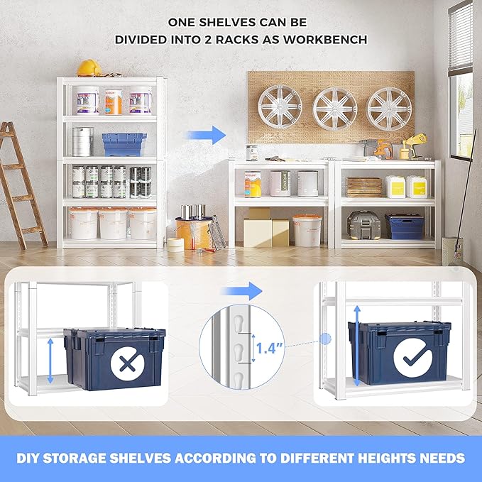 Raybee Garage Shelving Heavy Duty 2000LBS Storage Shelves 5 Tier Metal Shelving Unit White Metal Shelves Pantry Shelf for Kitchen Closet Basement Warehouse 4 Pack
