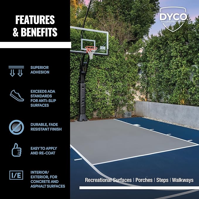 DYCO Court & Floor Anti-Slip Coating - Slip-Resistant Pavement, Cement & Concrete Paint for Pickleball, Tennis & Basketball Courts, Exceeds ADA Standards for Safety Areas (Red Currant, 1 Gallon)