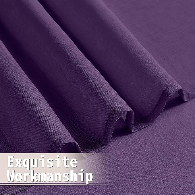 Tollpiz Sheer Curtains Closet Linen Textured Curtain Sheers Doorway Light Filtering Voile Patio Glass Door Rod Pocket Curtains French Door, 54 x 80 inches Long, Royal Purple, Set of 1 Panel