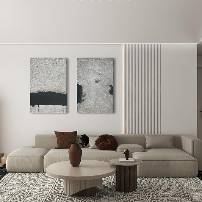 NANKAI Minimalist Art Hand Painted Black and Gray Abstract Oil Painting Canvas Wall Art 36x24 Inch Home Wall Decoration