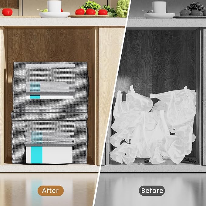2 Pack Trash Bag Holder Dispenser, Oxford Cloth Garbage Bag Storage Organizer with Mesh Pockets, Foldable Kitchen Organizer Fits 13 Gallon Roll for Kitchen and Pantry（Small）