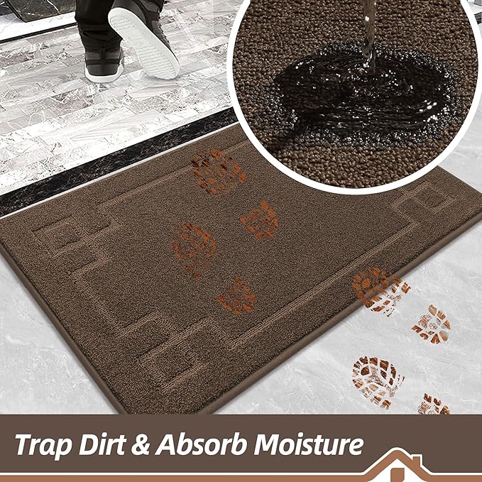 BEQHAUSE Door Mat 20" x 32", Non-Slip Door Mats Indoor Entryway Rugs Washable Low-Profile Absorbent and Stain Resist Floor Mats, Dog Door Mat for Front Back Door, Muddy Wet Shoes & Paws, Brown